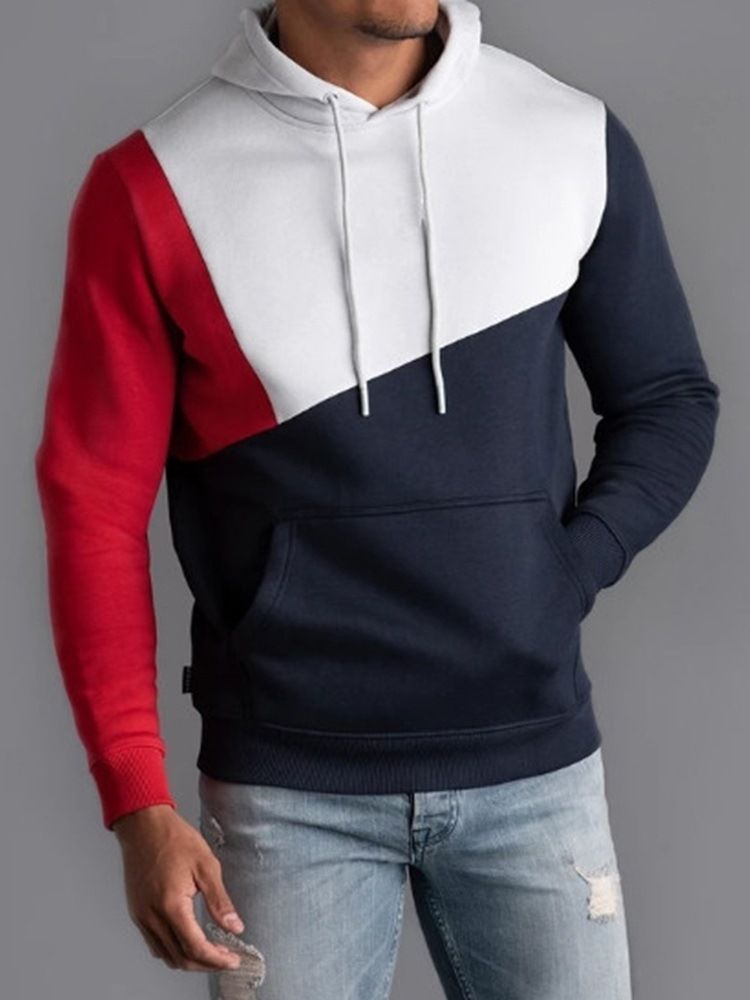 Color Block Thick Fall Pullover Hættetrøjer Til Mænd