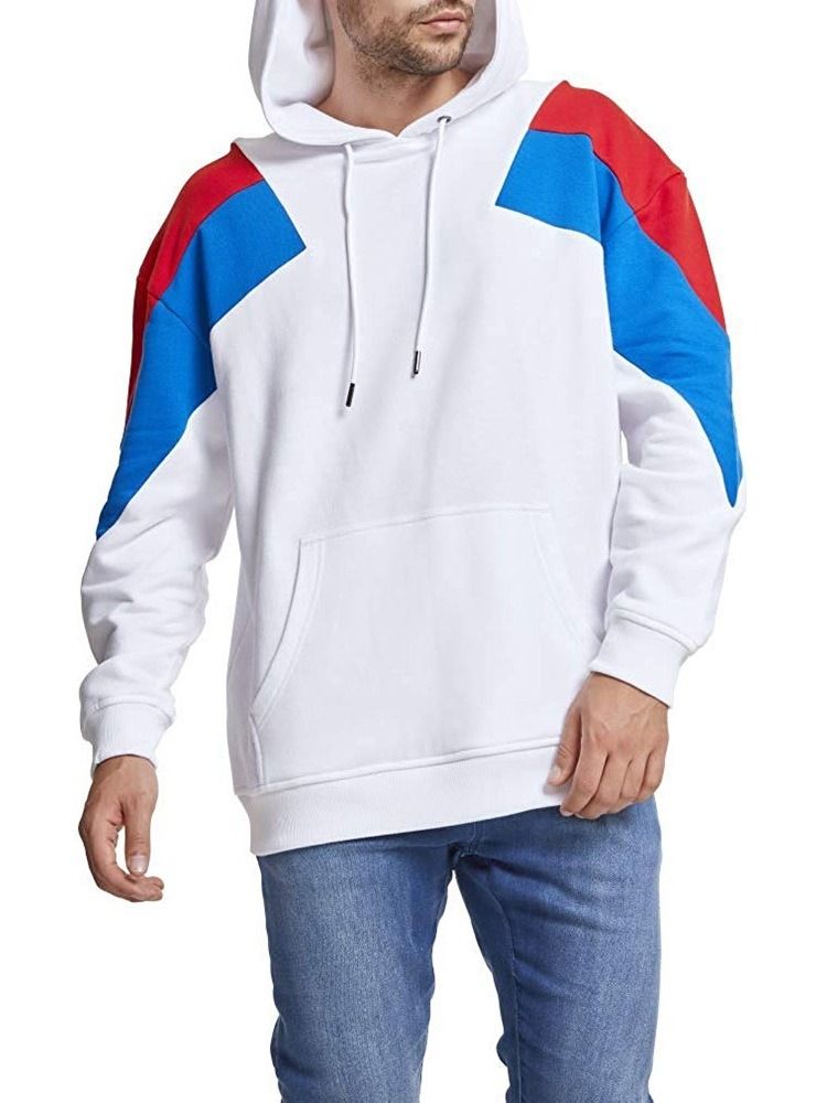 Colour Block Fleece Pullover Afslappet Hættetrøje Til Mænd