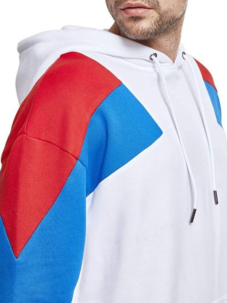 Colour Block Fleece Pullover Afslappet Hættetrøje Til Mænd