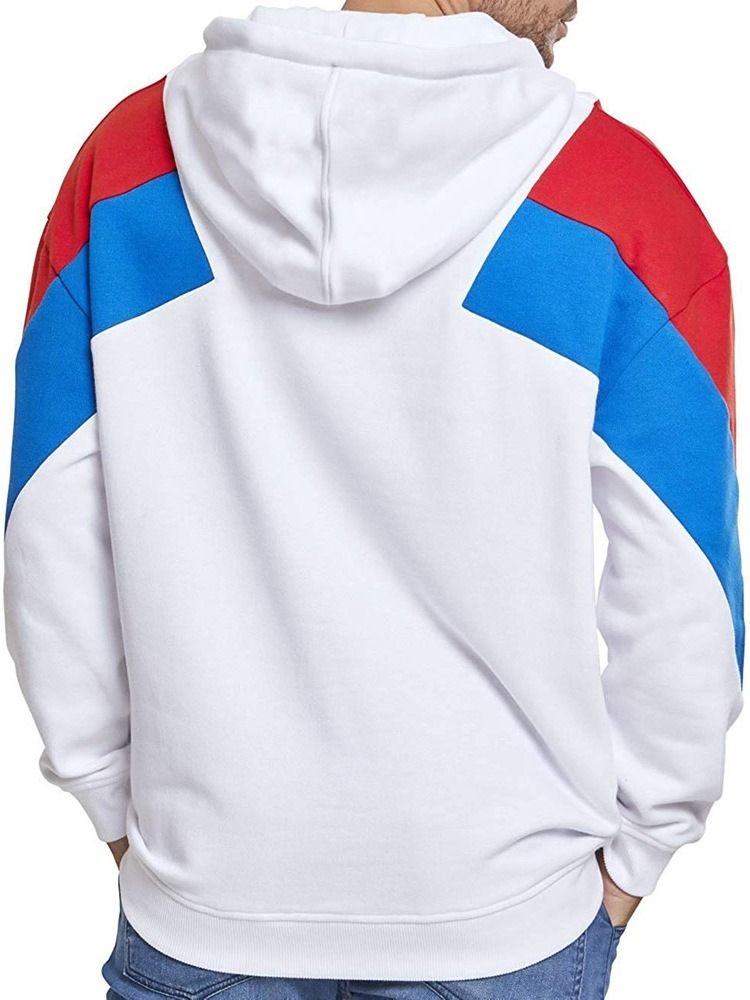 Colour Block Fleece Pullover Afslappet Hættetrøje Til Mænd