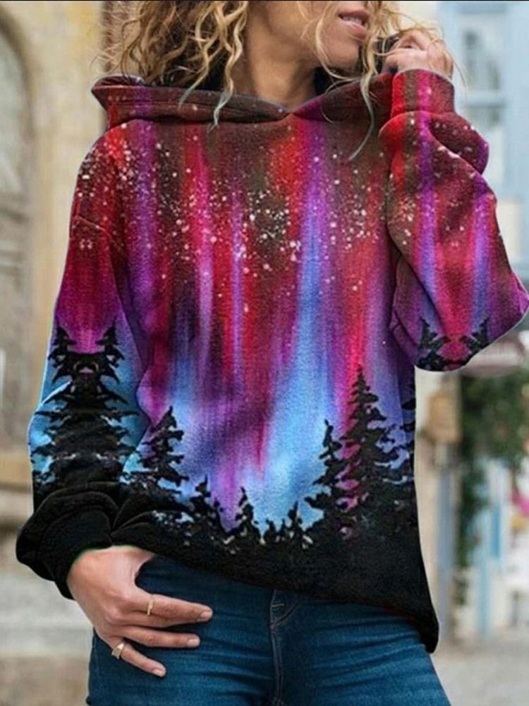 Galaxy Print Regular Fleece Standard Hættetrøje Til Kvinder