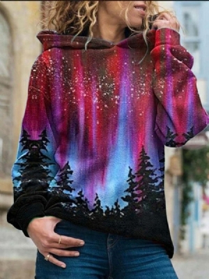 Galaxy Print Regular Fleece Standard Hættetrøje Til Kvinder