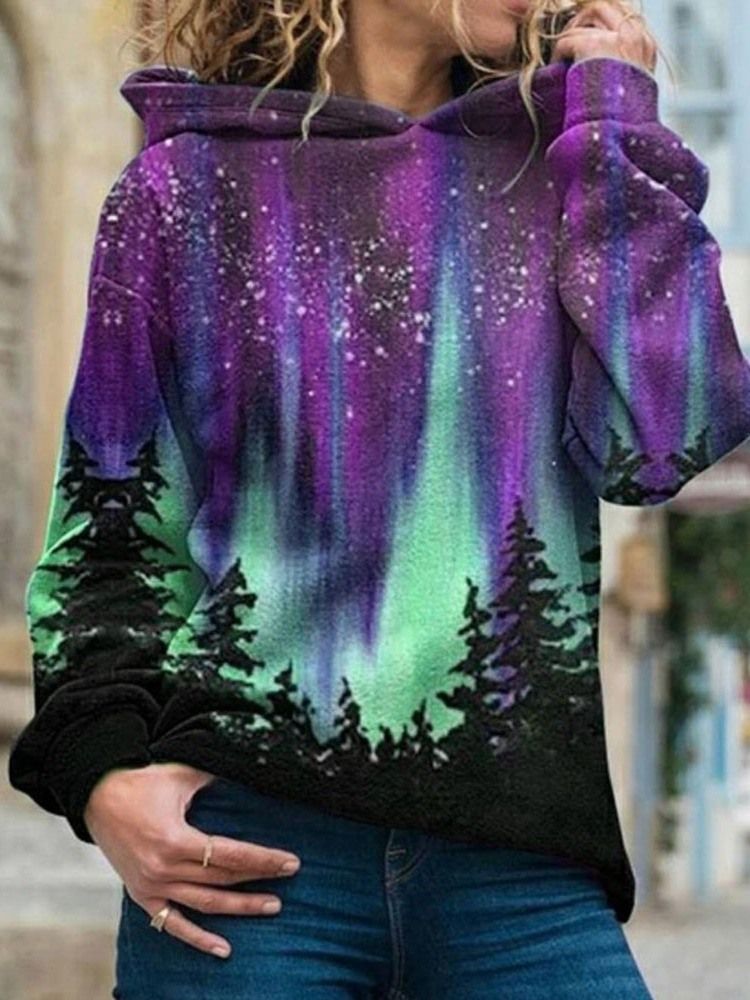 Galaxy Print Regular Fleece Standard Hættetrøje Til Kvinder