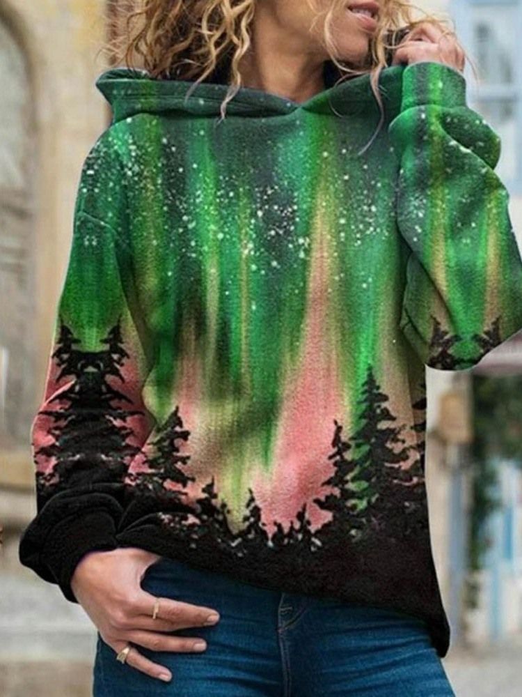 Galaxy Print Regular Fleece Standard Hættetrøje Til Kvinder