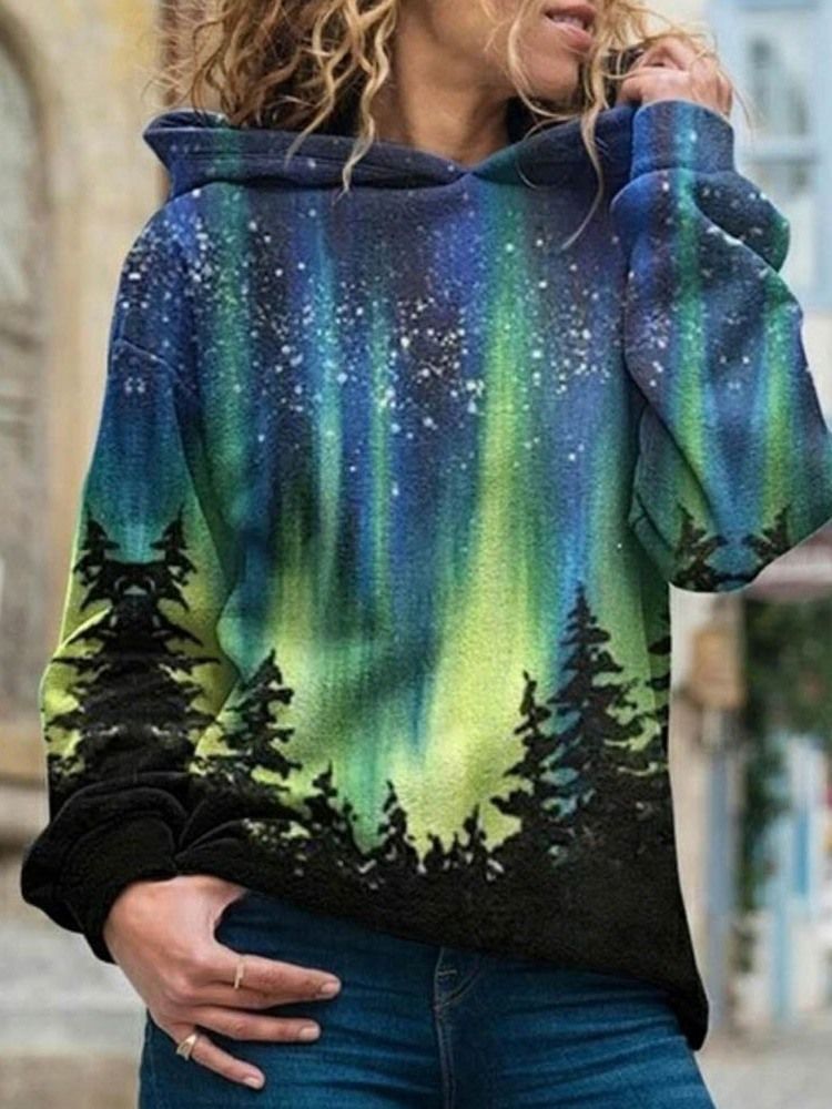 Galaxy Print Regular Fleece Standard Hættetrøje Til Kvinder