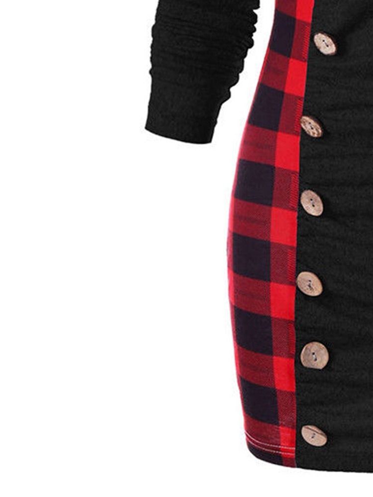 Kvinders Plaid High Neck Mid-længde Slim Cool Hættetrøje