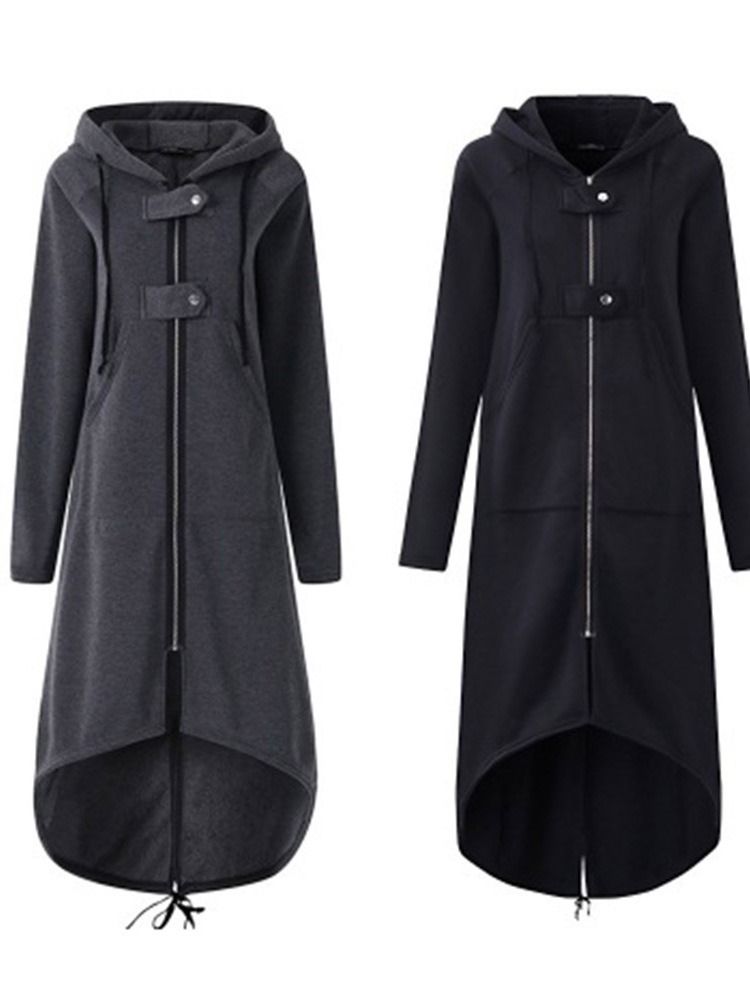 Kvinders Regular Asymmetric Plain Long Fall Hoodie