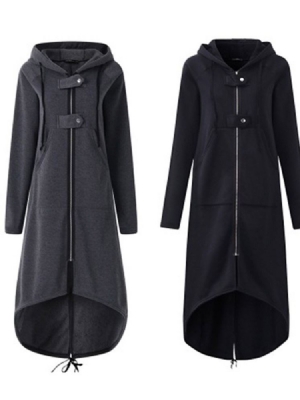 Kvinders Regular Asymmetric Plain Long Fall Hoodie