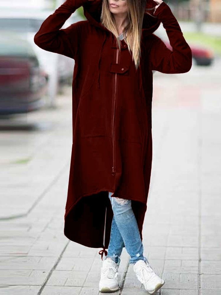 Kvinders Regular Asymmetric Plain Long Fall Hoodie