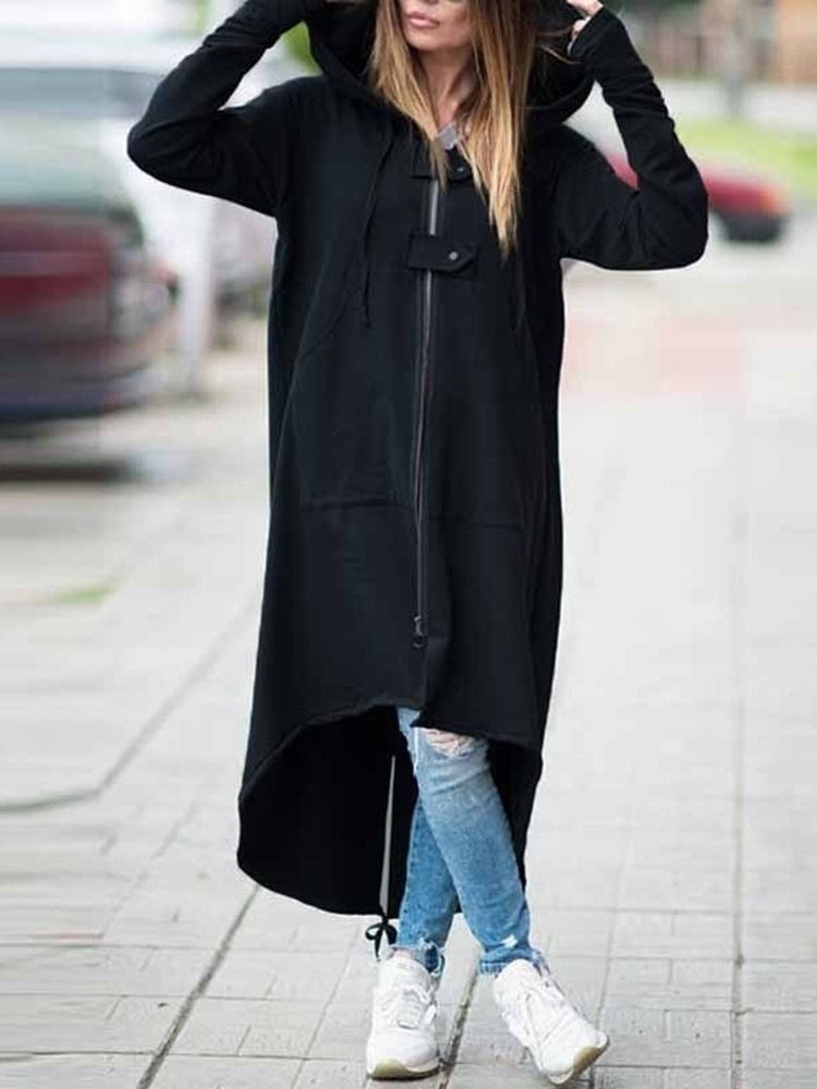 Kvinders Regular Asymmetric Plain Long Fall Hoodie