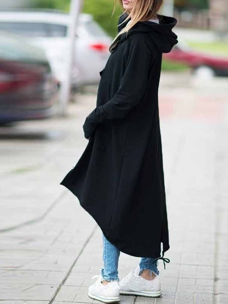 Kvinders Regular Asymmetric Plain Long Fall Hoodie