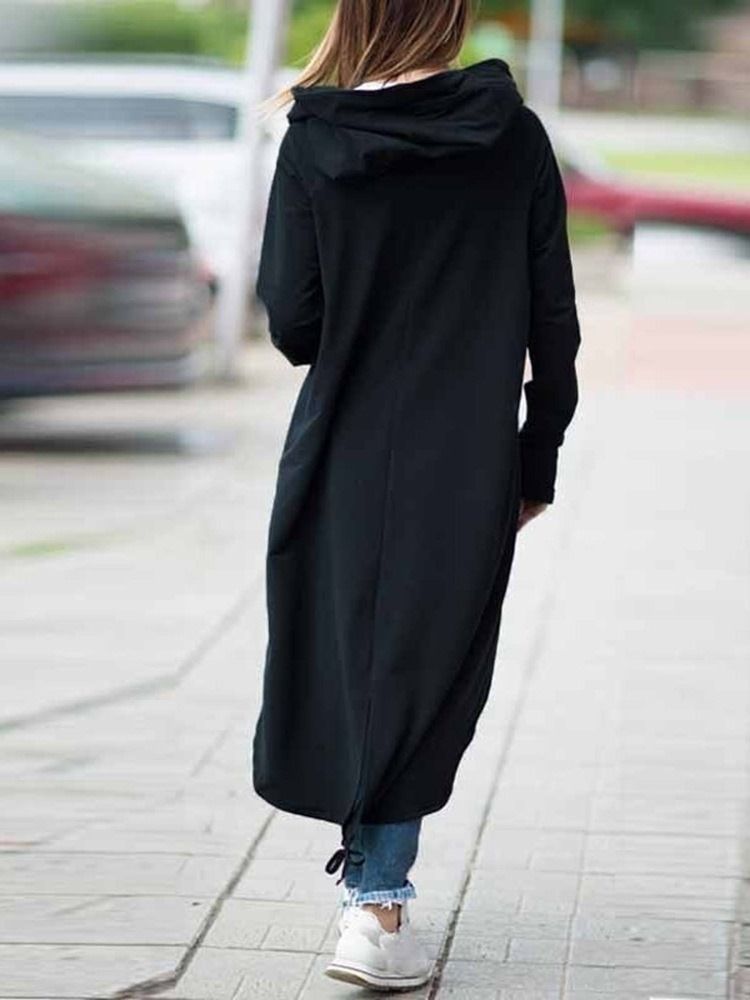 Kvinders Regular Asymmetric Plain Long Fall Hoodie