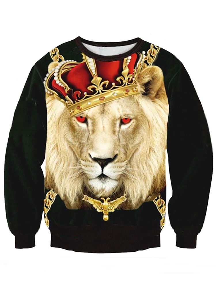 Mænds 3d Lion Digital Print Pullover Løse Hættetrøjer