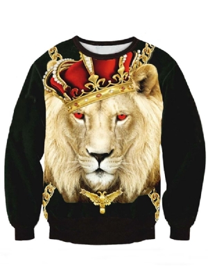 Mænds 3d Lion Digital Print Pullover Løse Hættetrøjer