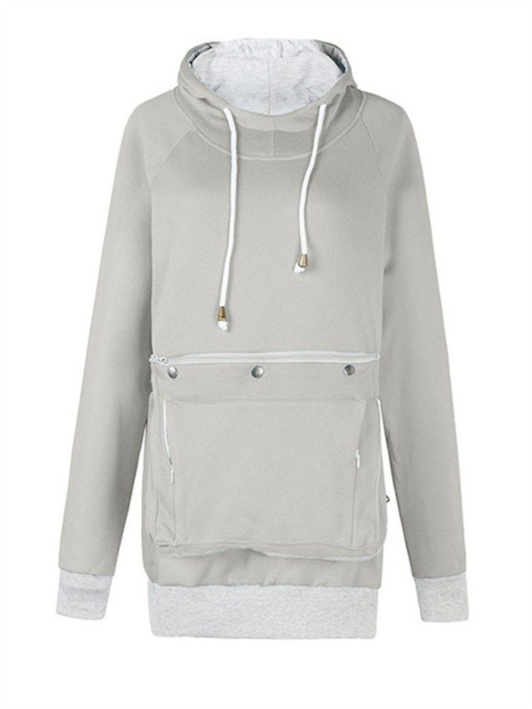 Pocket Plain Regular Mid-length Fall Hoodie Til Kvinder