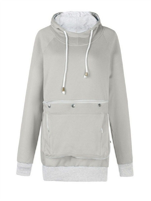 Pocket Plain Regular Mid-length Fall Hoodie Til Kvinder