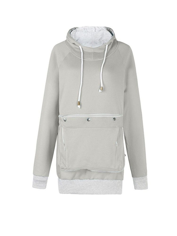 Pocket Plain Regular Mid-length Fall Hoodie Til Kvinder