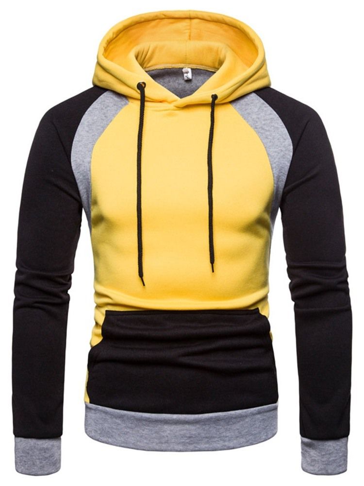 Pullover Color Block Pocket Hooded Slim Hoodies Til Mænd