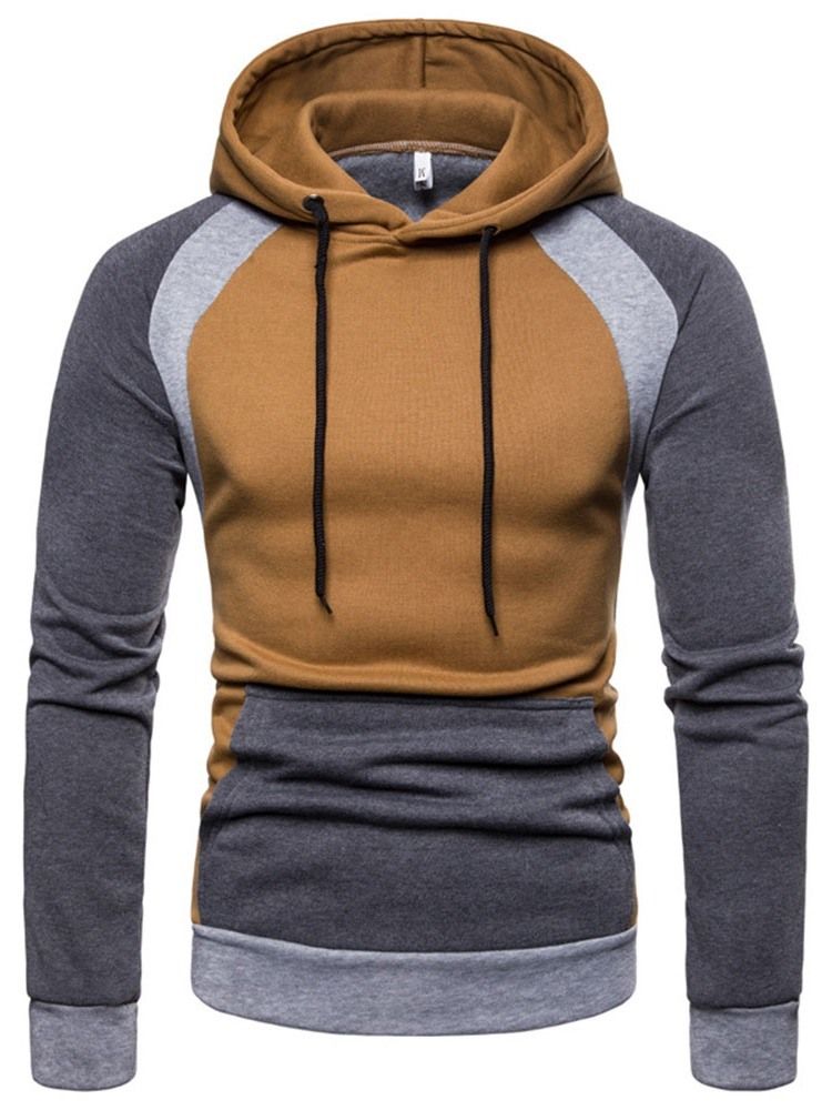 Pullover Color Block Pocket Hooded Slim Hoodies Til Mænd