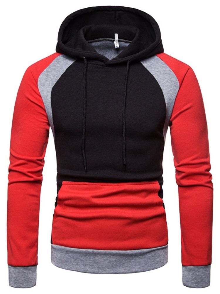 Pullover Color Block Pocket Hooded Slim Hoodies Til Mænd