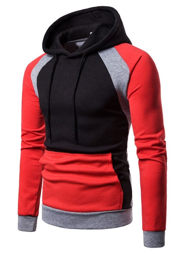 Pullover Color Block Pocket Hooded Slim Hoodies Til Mænd