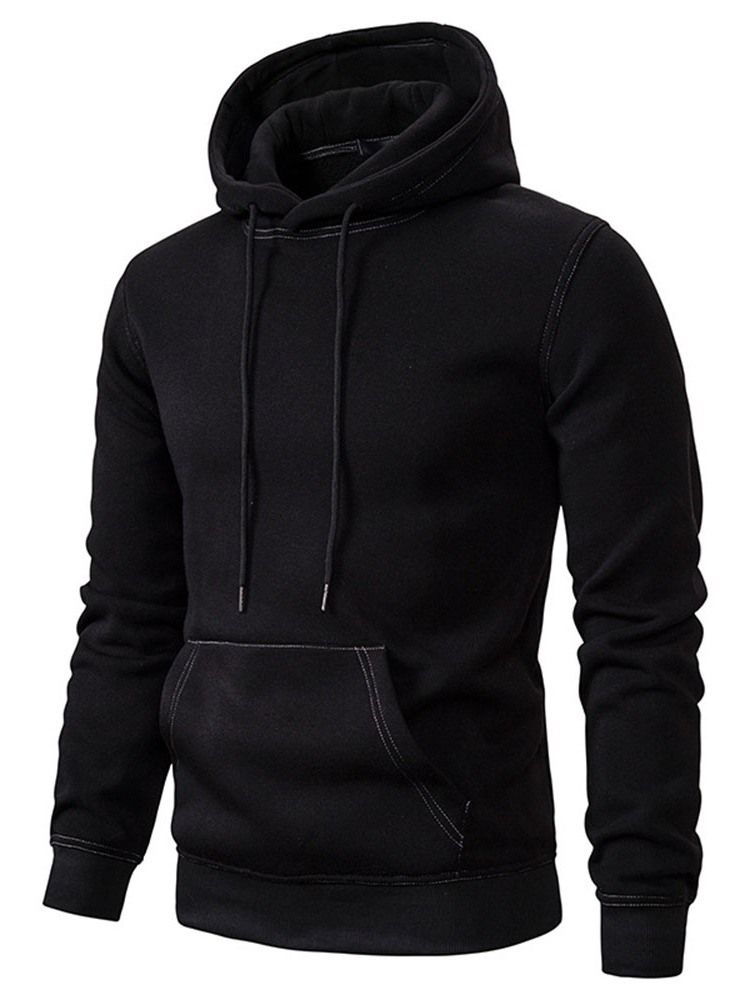 Pullover Pocket Plain Slim Mænds Hættetrøjer