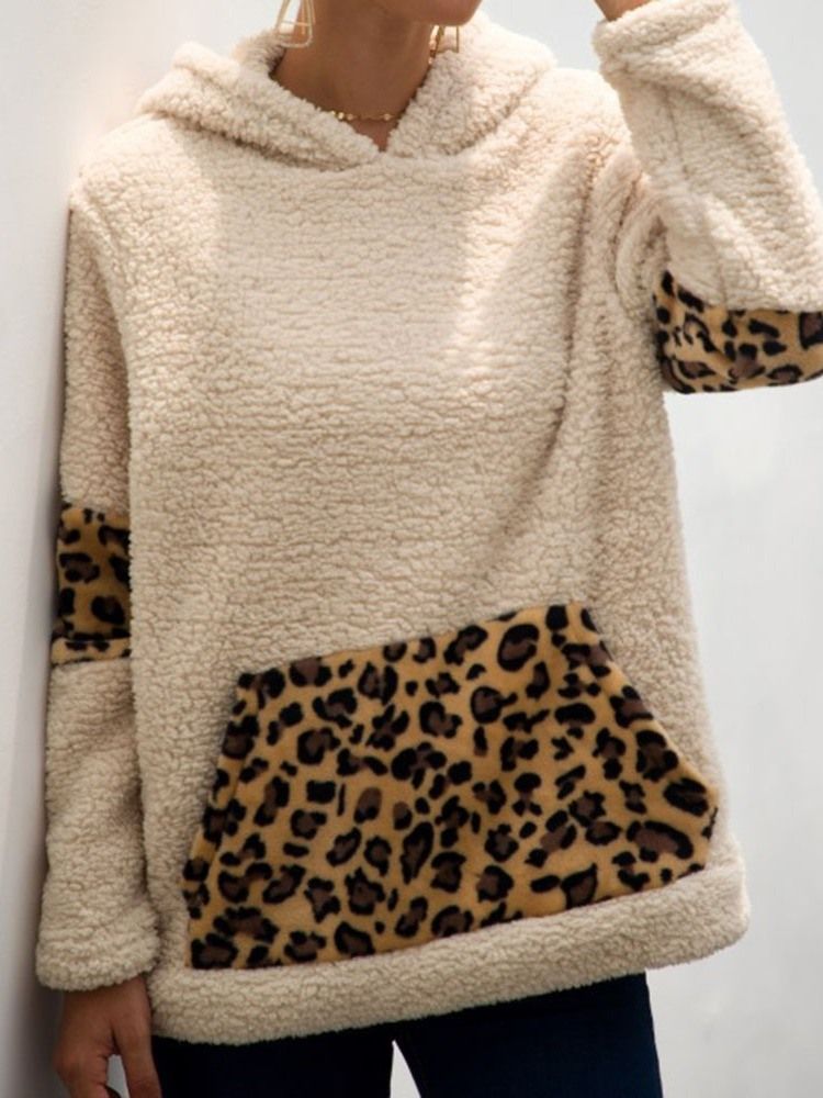 Regular Leopard Fall Hooded Hoodie Til Kvinder