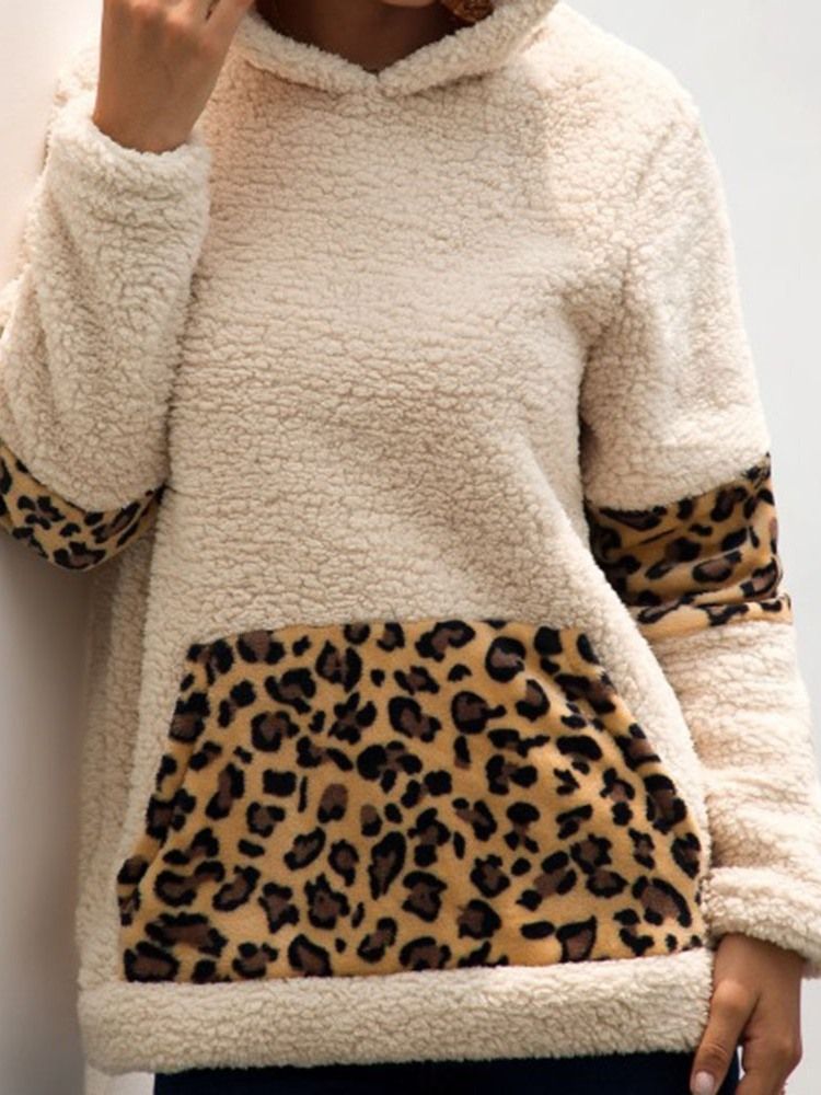 Regular Leopard Fall Hooded Hoodie Til Kvinder