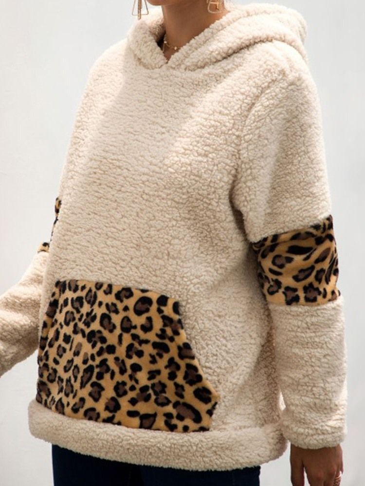 Regular Leopard Fall Hooded Hoodie Til Kvinder