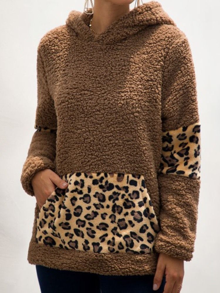 Regular Leopard Fall Hooded Hoodie Til Kvinder