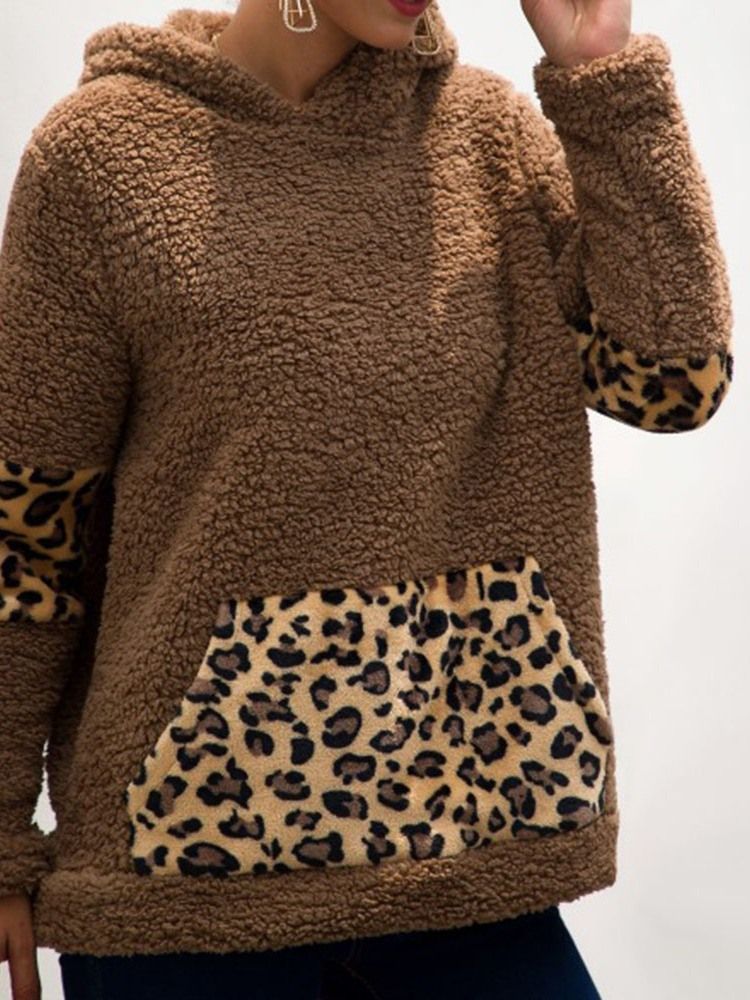 Regular Leopard Fall Hooded Hoodie Til Kvinder