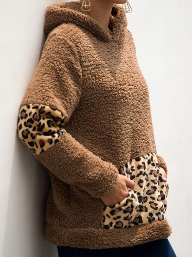 Regular Leopard Fall Hooded Hoodie Til Kvinder