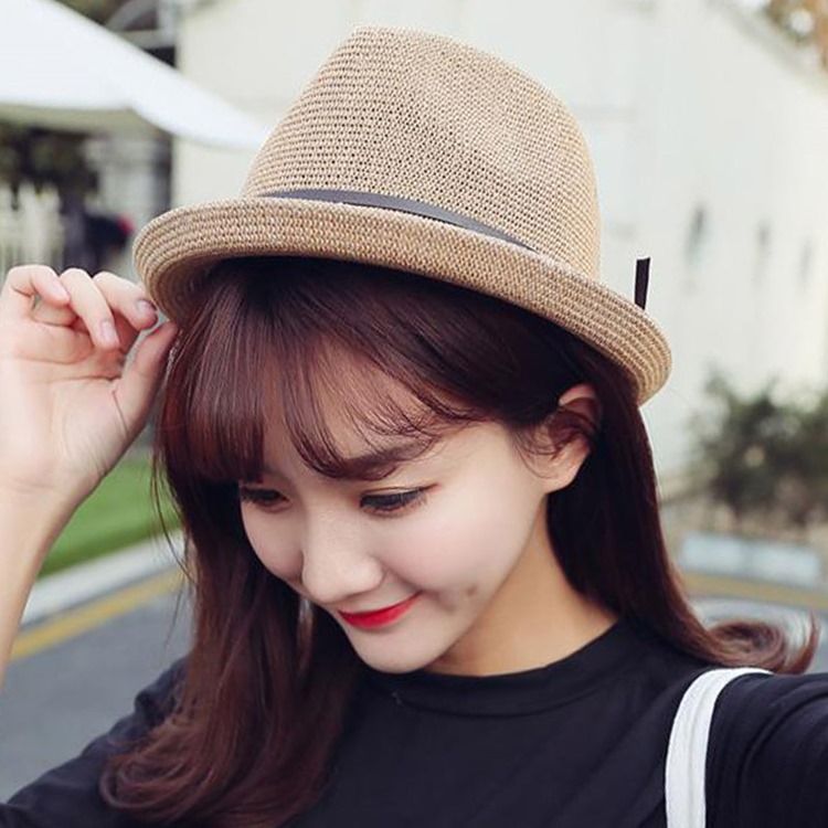 Jazz Hat Bowknot Straw Sunhat For Women