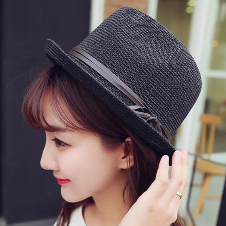 Jazz Hat Bowknot Straw Sunhat For Women