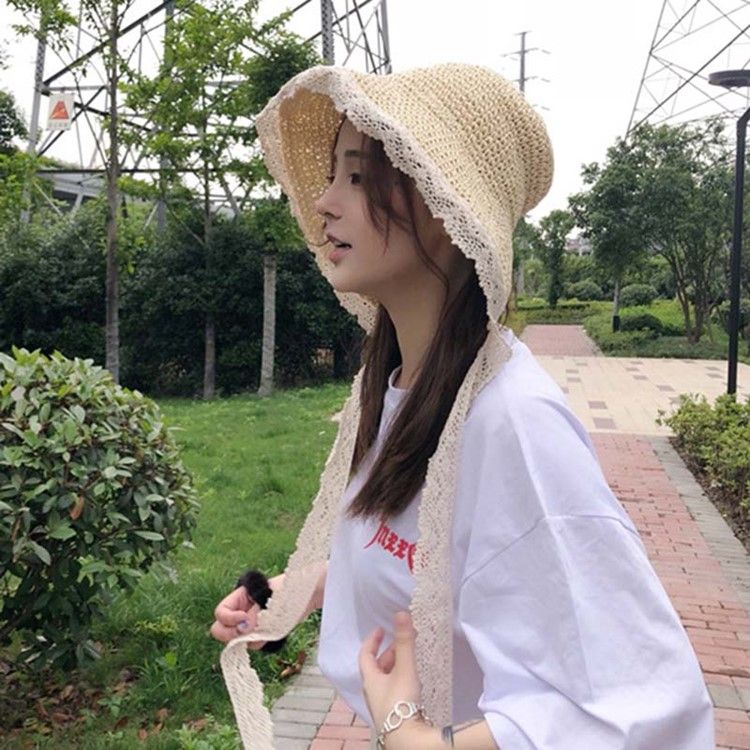 Kvinder Lace Straw Hollow Summer Hats