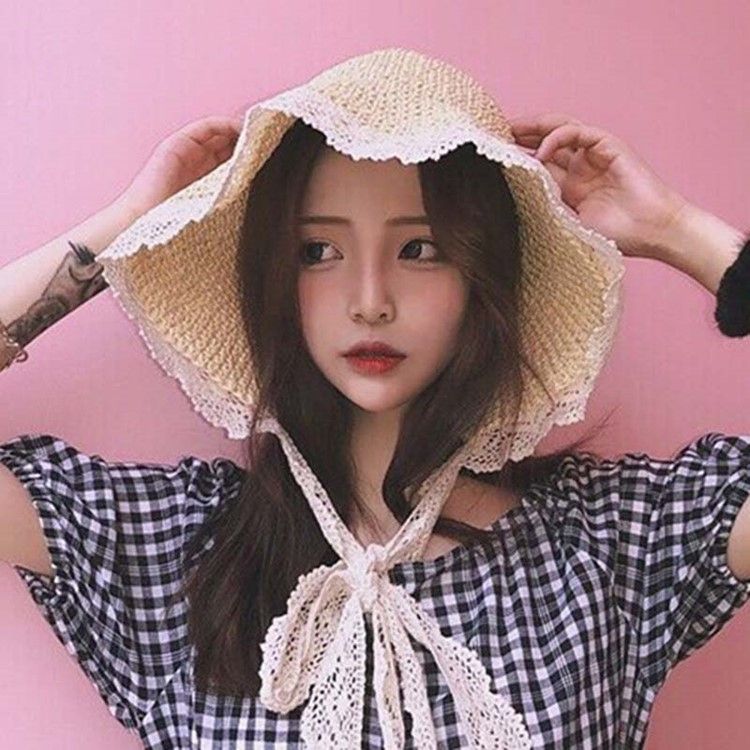 Kvinder Lace Straw Hollow Summer Hats