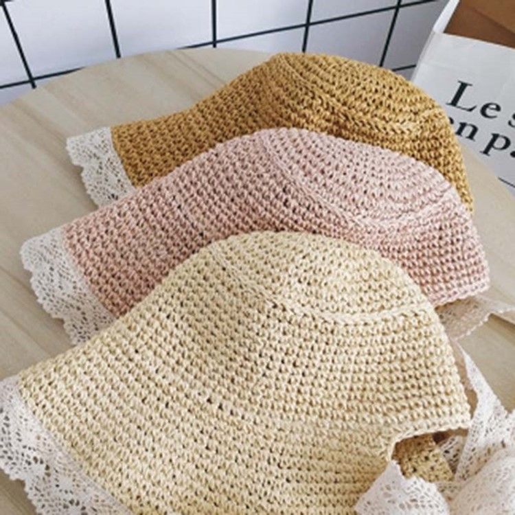 Kvinder Lace Straw Hollow Summer Hats