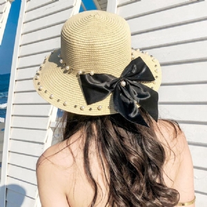 Kvinders Pearl Bowknot Sunhat