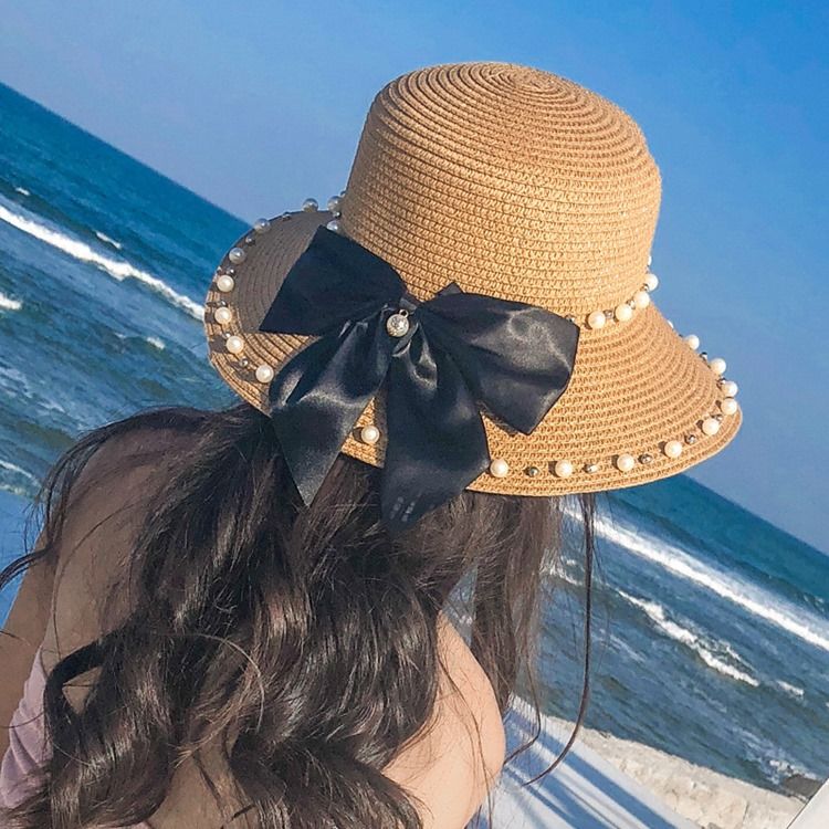 Kvinders Pearl Bowknot Sunhat