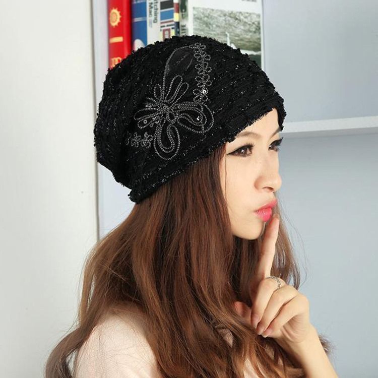 Sweet Soild Color Paillette Lace Butterfly Women's Hat