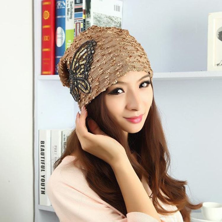 Sweet Soild Color Paillette Lace Butterfly Women's Hat