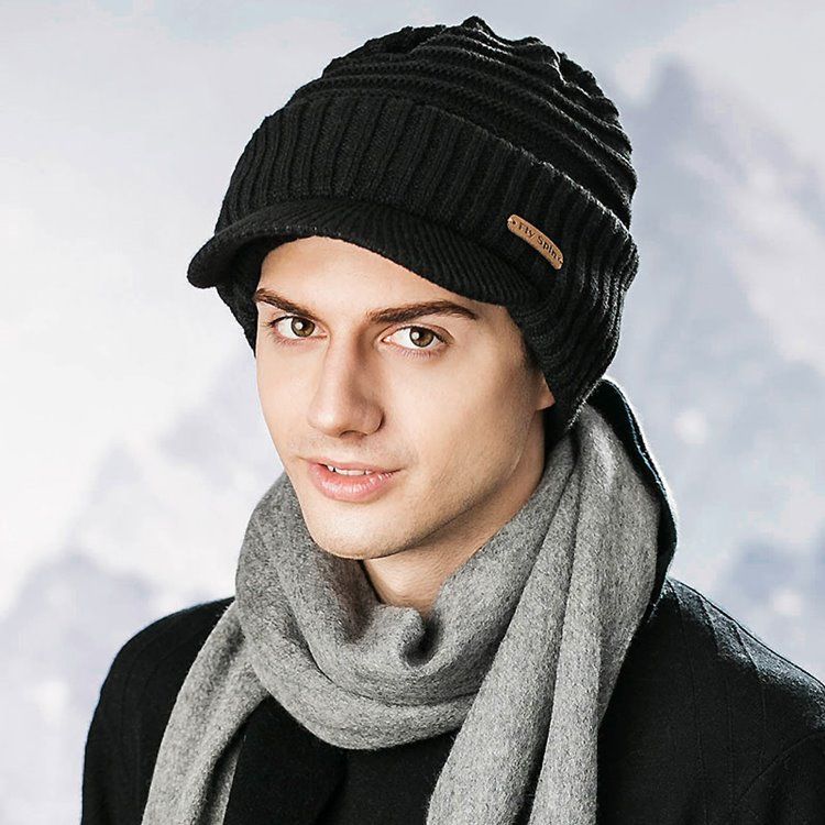 Warm Thicken Pure Color Short Brim Men's Hat