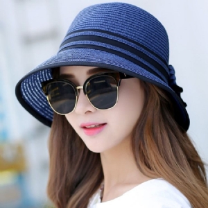 Women's Stripe Design Bowknot Foldable Summer Sun Hat