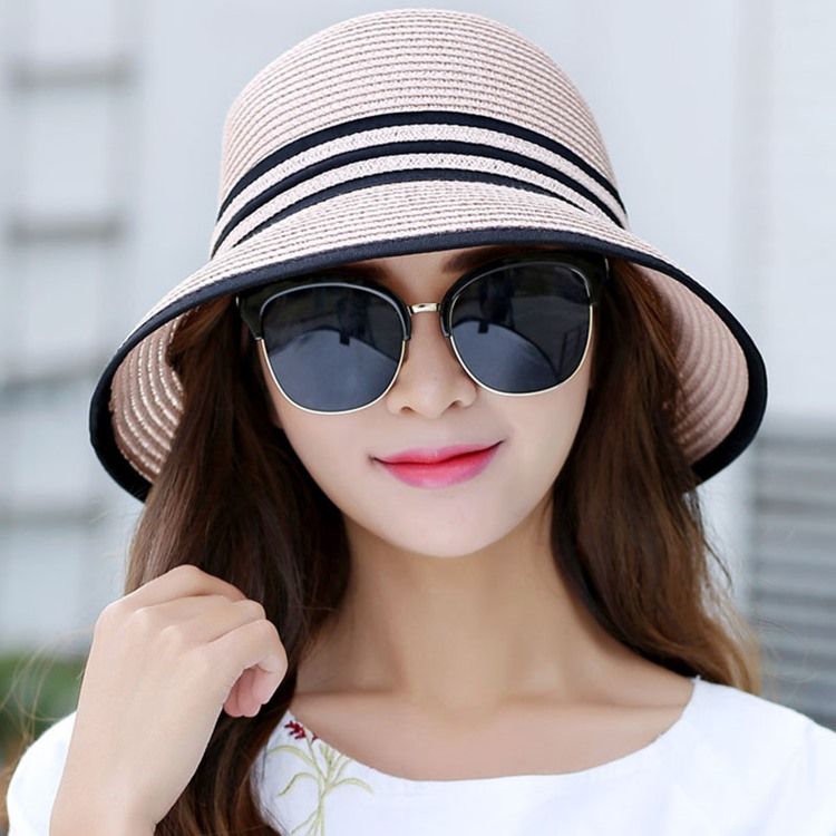 Women's Stripe Design Bowknot Foldable Summer Sun Hat