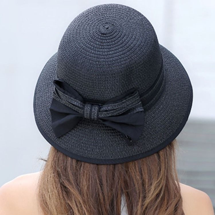 Women's Stripe Design Bowknot Foldable Summer Sun Hat