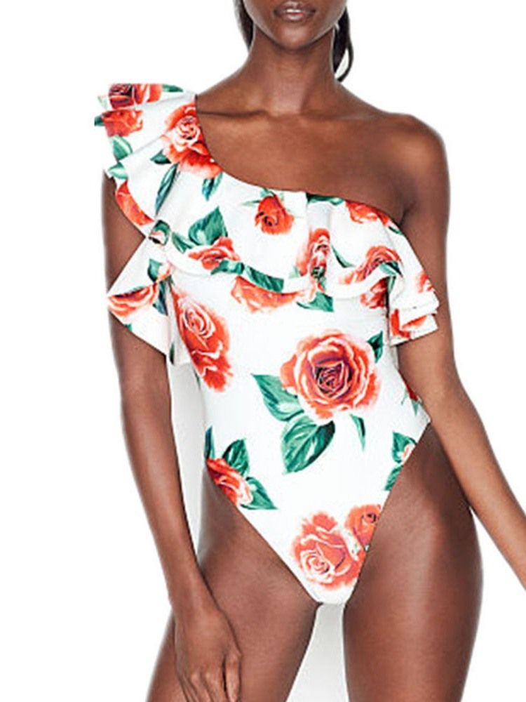 Kvinders One Shoulder Print Sexet Blomster Badetøj