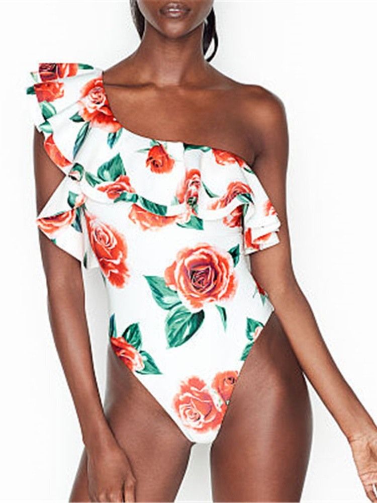 Kvinders One Shoulder Print Sexet Blomster Badetøj