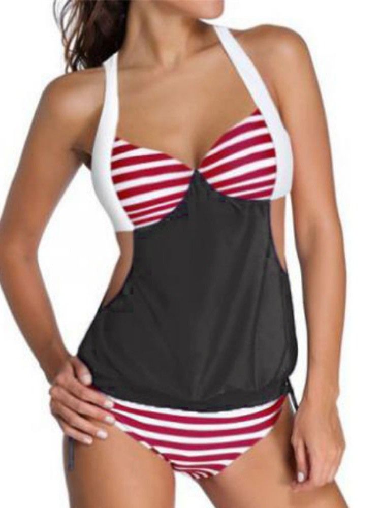 Kvinders Patchwork Stripe Hule Tankini Sæt Badetøj