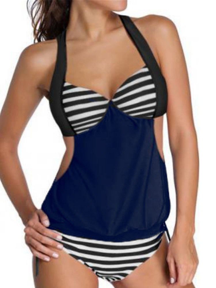 Kvinders Patchwork Stripe Hule Tankini Sæt Badetøj