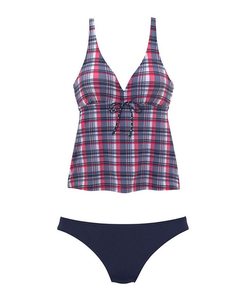 Kvinders Plaid Bowknot Tankini-sæt Badetøj